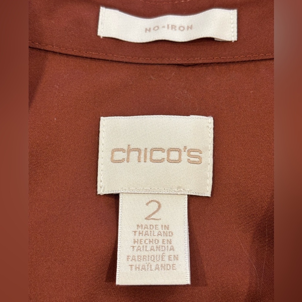 NWOT CHICO'S POLISHED COTTON RUSSET BROWN CLASSIC FITTED BUTTON-DOWN BLOUSE SZ L - Picture 6 of 6